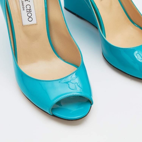 Jimmy Choo Turquoise Baxen Peep Toe Wedge Pump - Picture 2 of 9